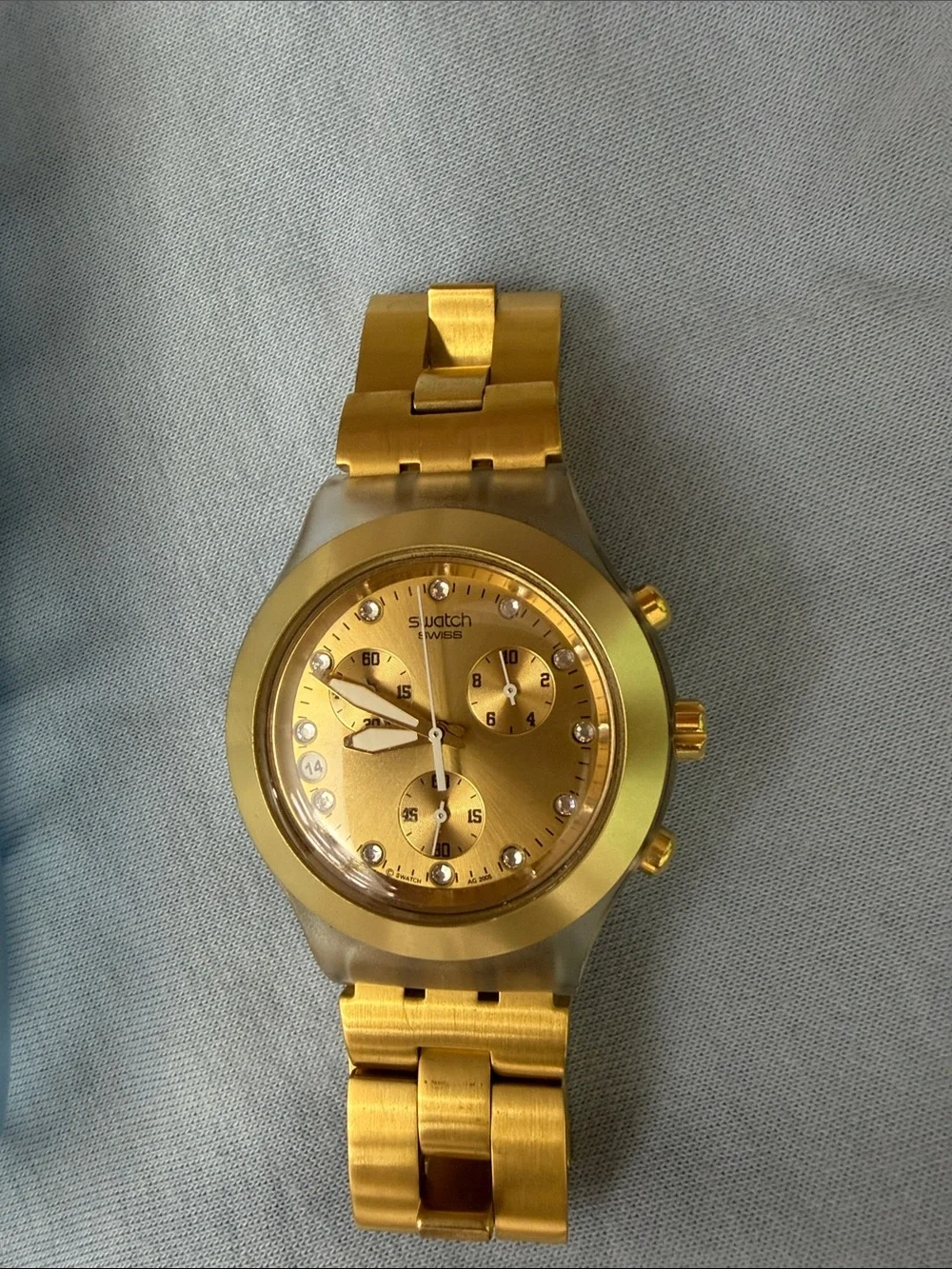 Swatch Irony Diaphane Gold-Tone Chronograph Watch with Metallic Gold Dial
